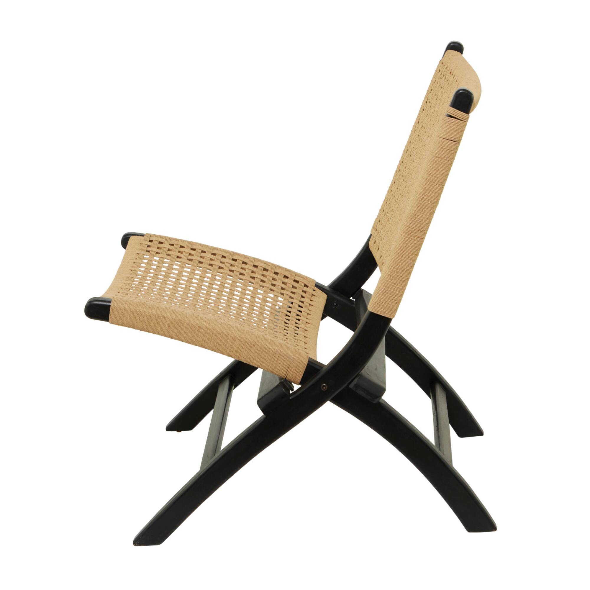 34" Black Wood Handmade Woven Folding Chair